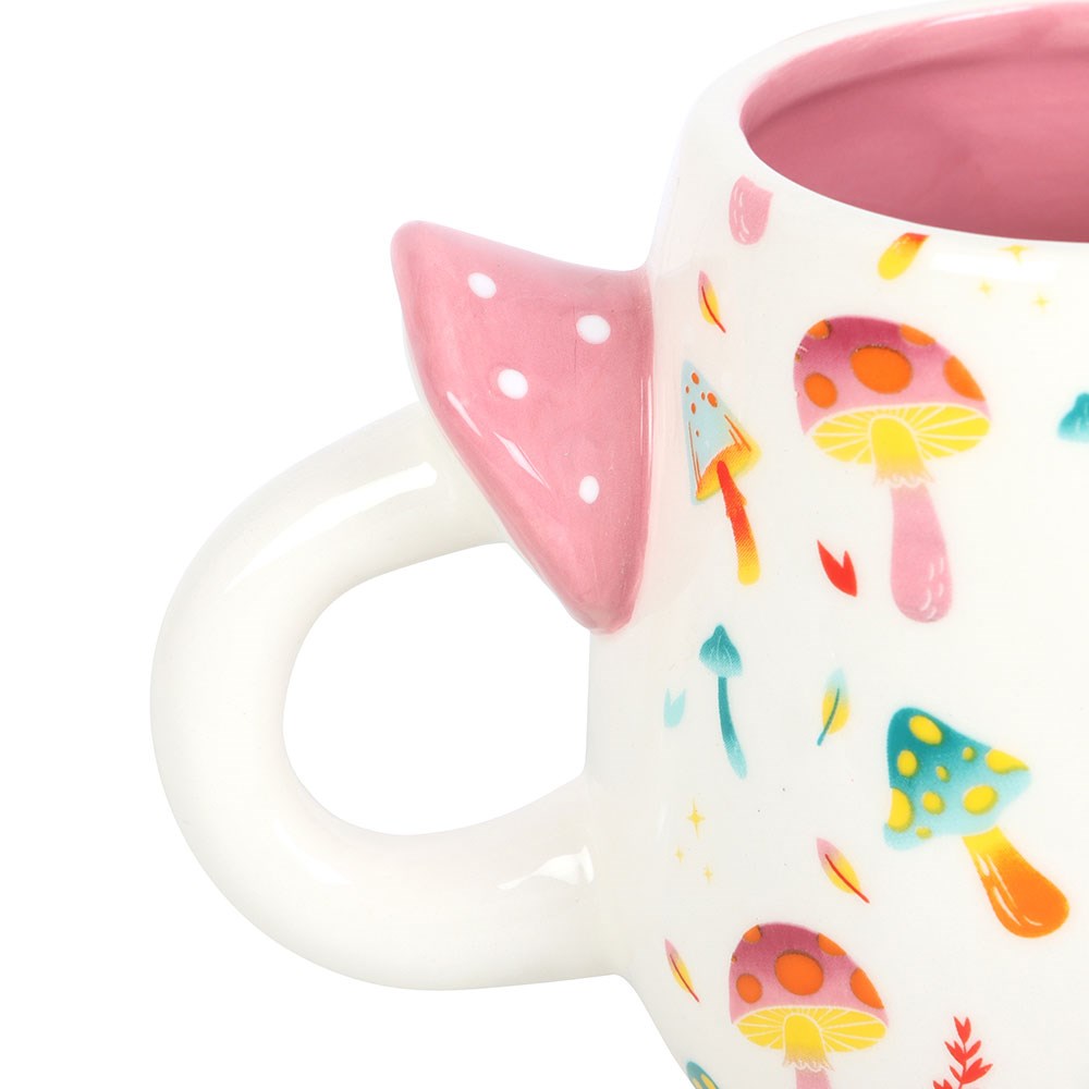 Funky Fungi Print Ceramic Mug with Mushroom Handle