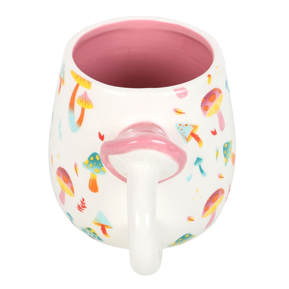 Funky Fungi Print Ceramic Mug with Mushroom Handle