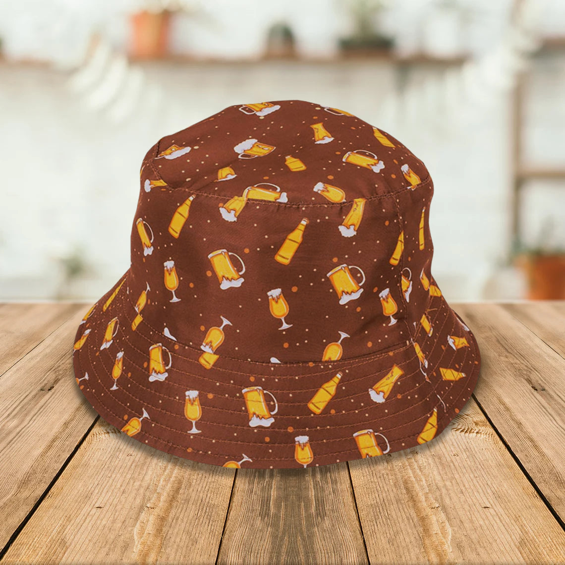 Bucket Hat with Beer Print