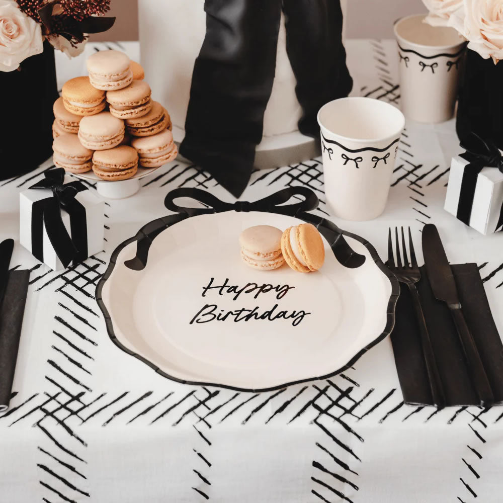 Happy Birthday Plates with Black Bow