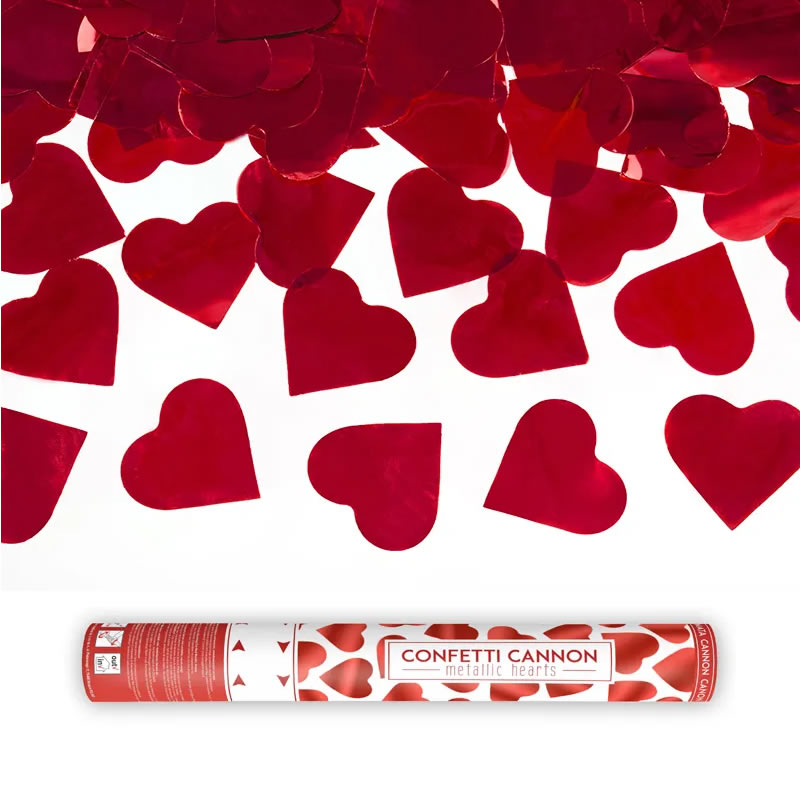40cm Confetti Cannon - Metallic Red Hearts