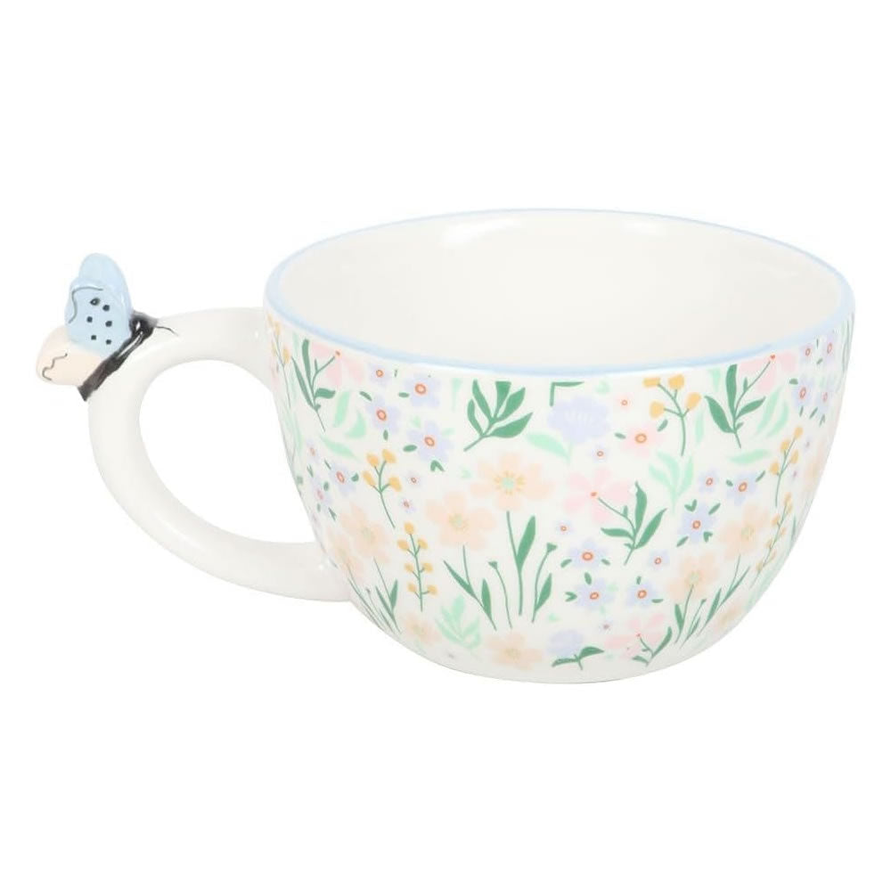 Hello Beautiful Floral Mug with Butterfly Handle
