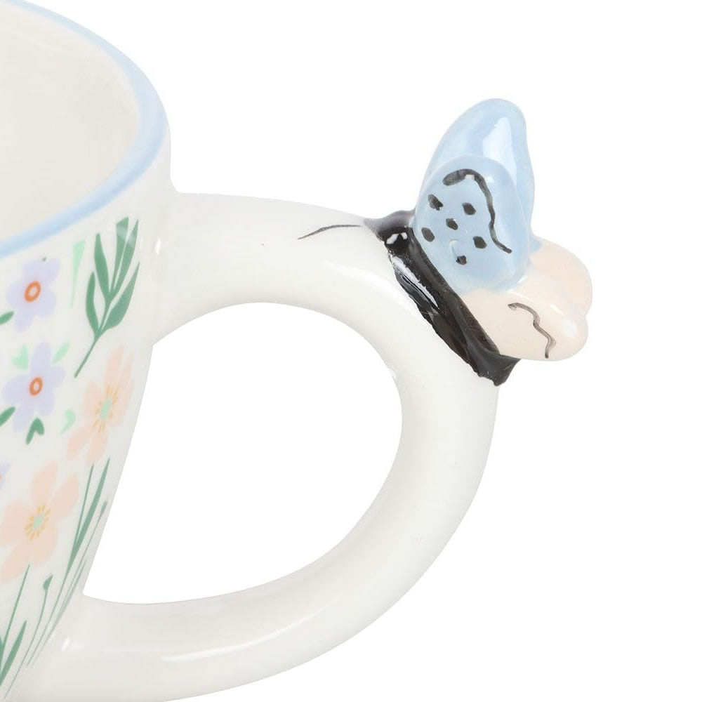 Hello Beautiful Floral Mug with Butterfly Handle