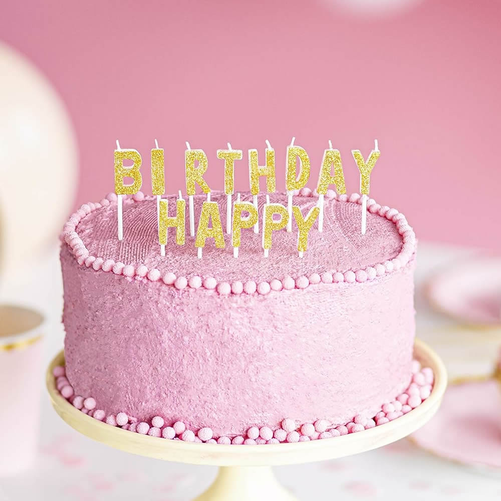 Gold Glitter Dust Happy Birthday Letter Candles