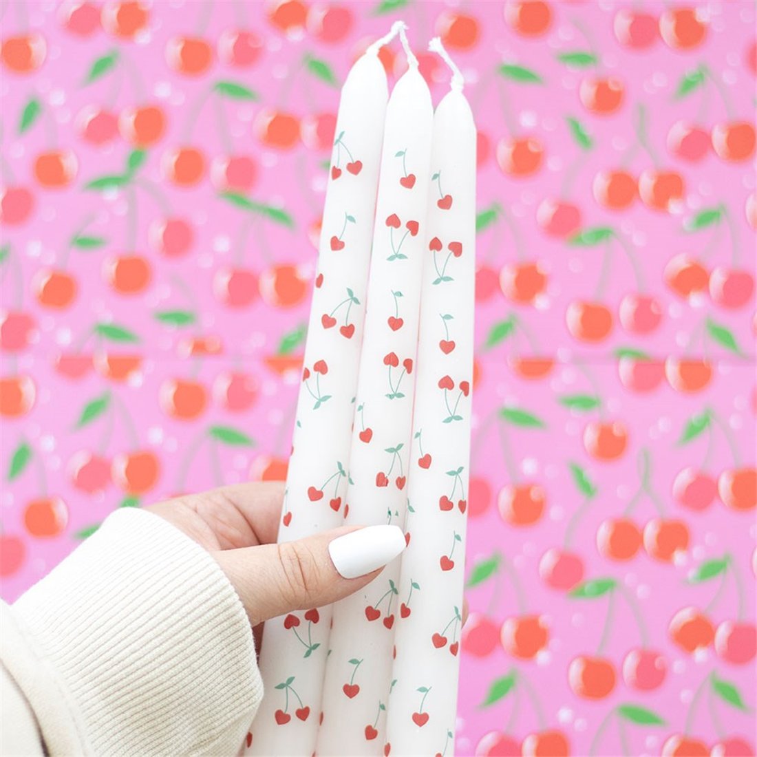Cherry Pattern Taper Candles