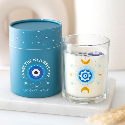 Under Watchful Eyes White Rose Scented Candle
