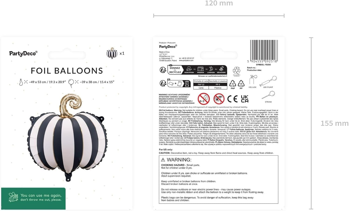 Striped Pumpkin Foil Balloon