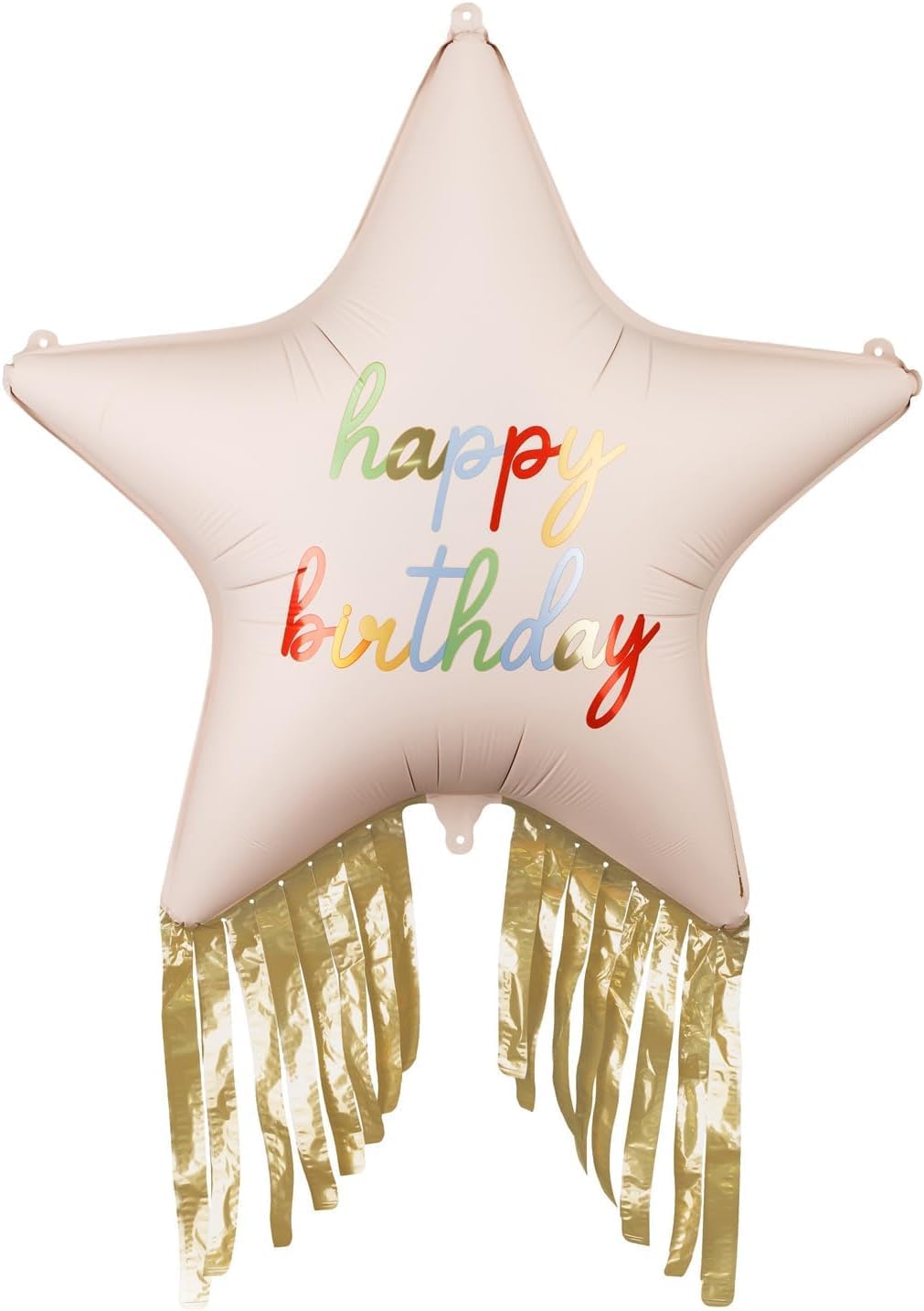 Pastel Pink Happy Birthday Star Foil Balloon with Gold Fringes