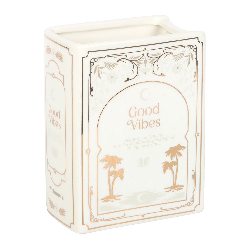Good Vibes Book Shaped Ceramic Vase