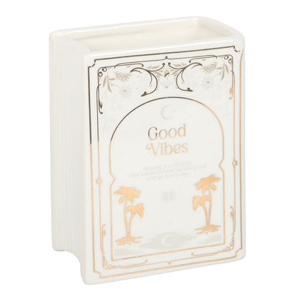 Good Vibes Book Shaped Ceramic Vase