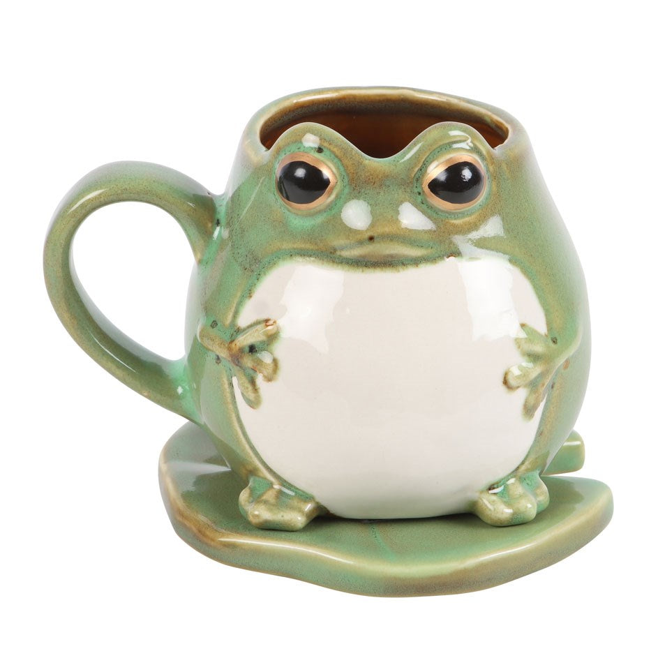 Frog Mug with Lily Pad Saucer