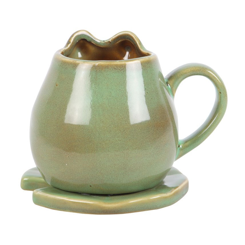 Frog Mug with Lily Pad Saucer