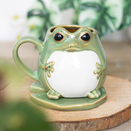 Frog Mug with Lily Pad Saucer