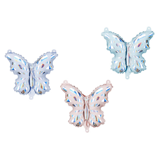 Holographic Butterfly Balloons, Set of 3