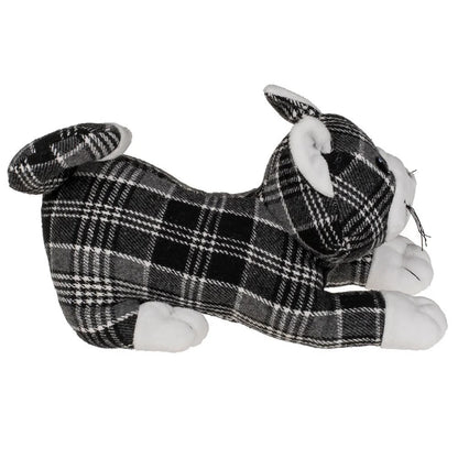 Cute Cat Door Stop in Tartan Design