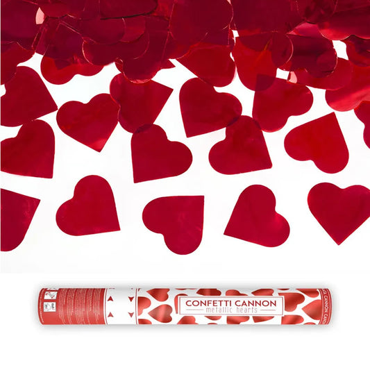 40cm Confetti Cannon - Metallic Red Hearts