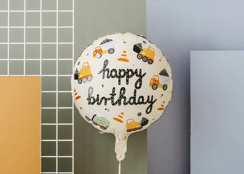 Construction Vehicles Happy Birthday Foil Balloon