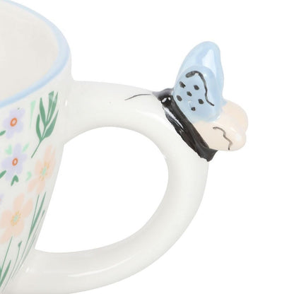 Hello Beautiful Floral Mug with Butterfly Handle