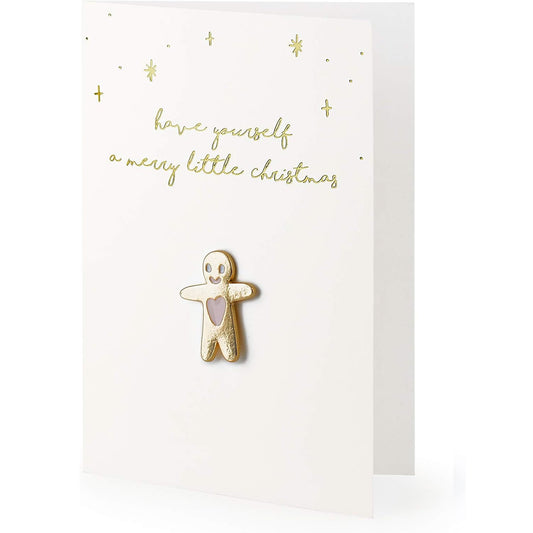 Christmas Card with a Keepsake Gingerbread Man Enamel Pin