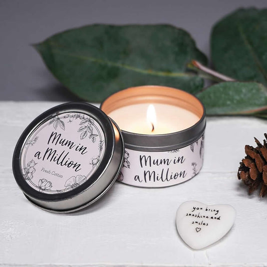Mum in a Million Tin Candle White Moss & Cotton