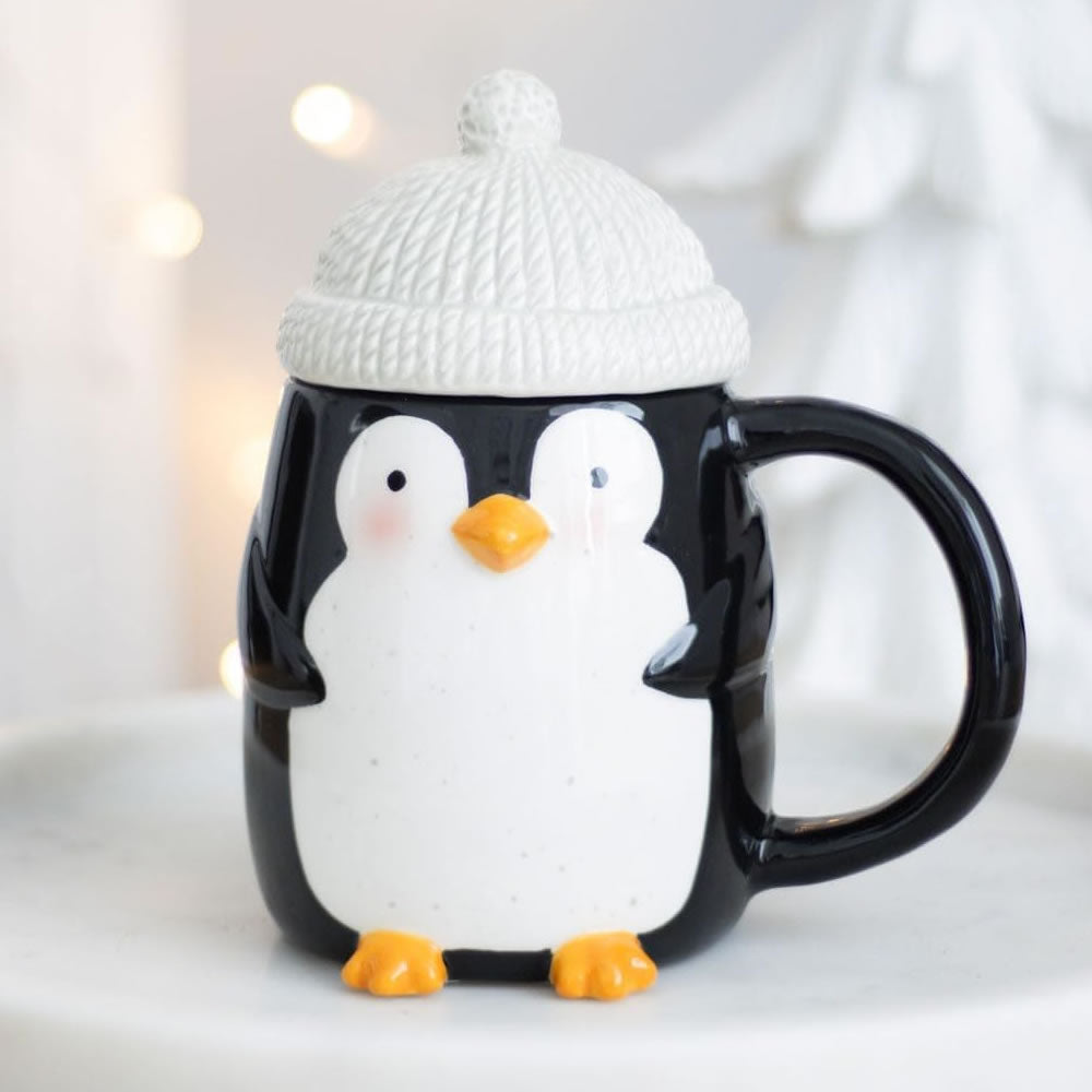 Penguin Shaped Mug with Bobble Hat Lid