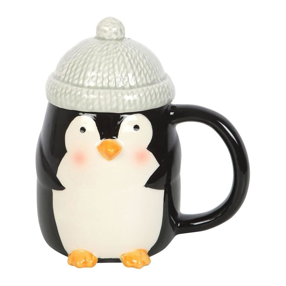 Penguin Shaped Mug with Bobble Hat Lid