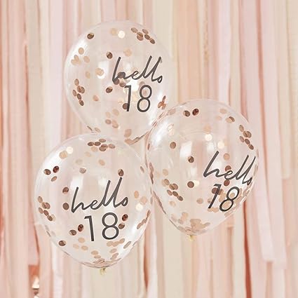 Hello 18 Rose Gold Confetti Balloons