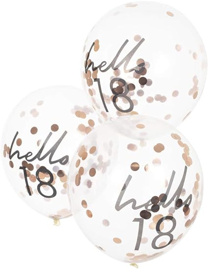 Hello 18 Rose Gold Confetti Balloons