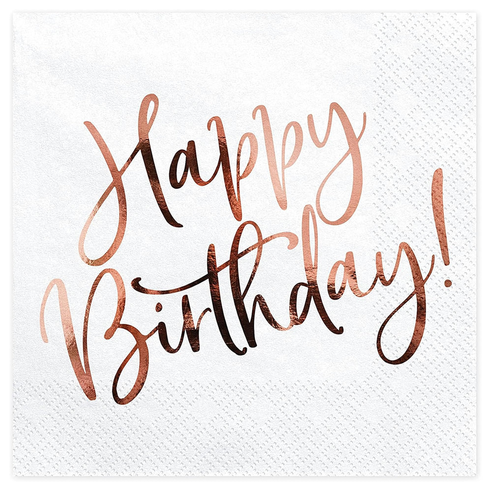 Happy Birthday Napkins with Rose Gold Inscription