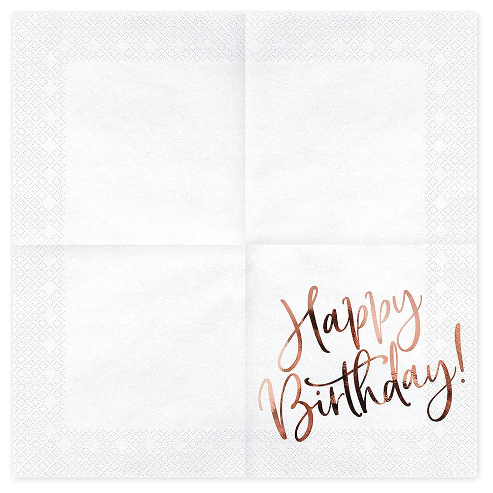 Happy Birthday Napkins with Rose Gold Inscription