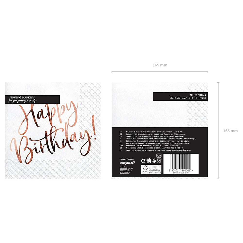 Happy Birthday Napkins with Rose Gold Inscription