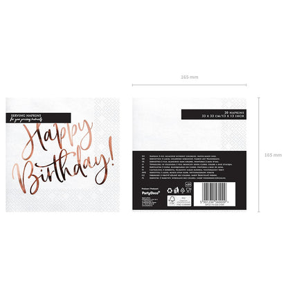 Happy Birthday Napkins with Rose Gold Inscription