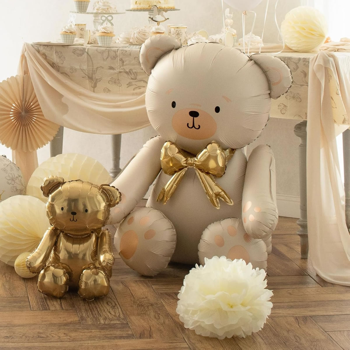 Standing Giant Cream Teddy Bear Foil Balloon