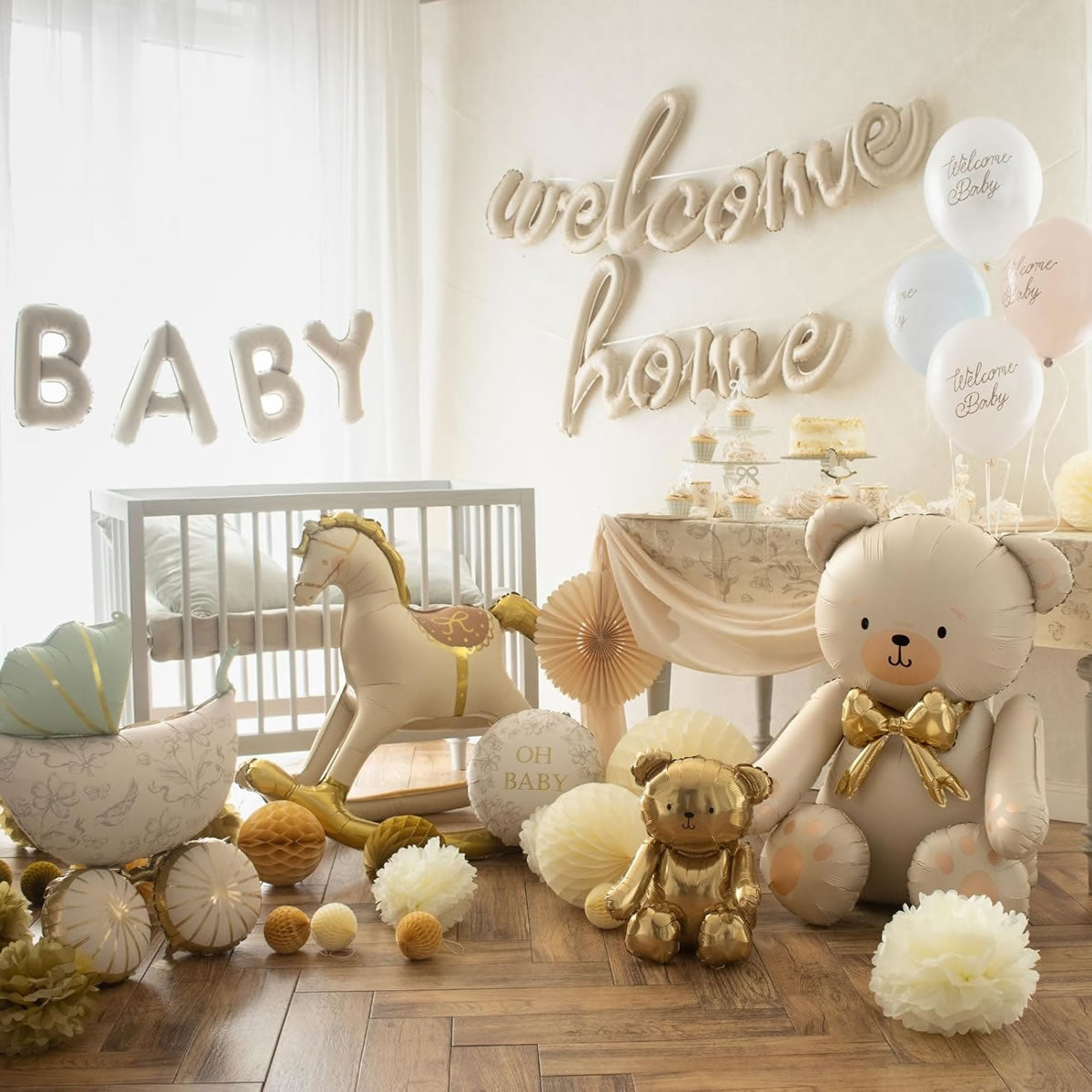 Standing Giant Cream Teddy Bear Foil Balloon