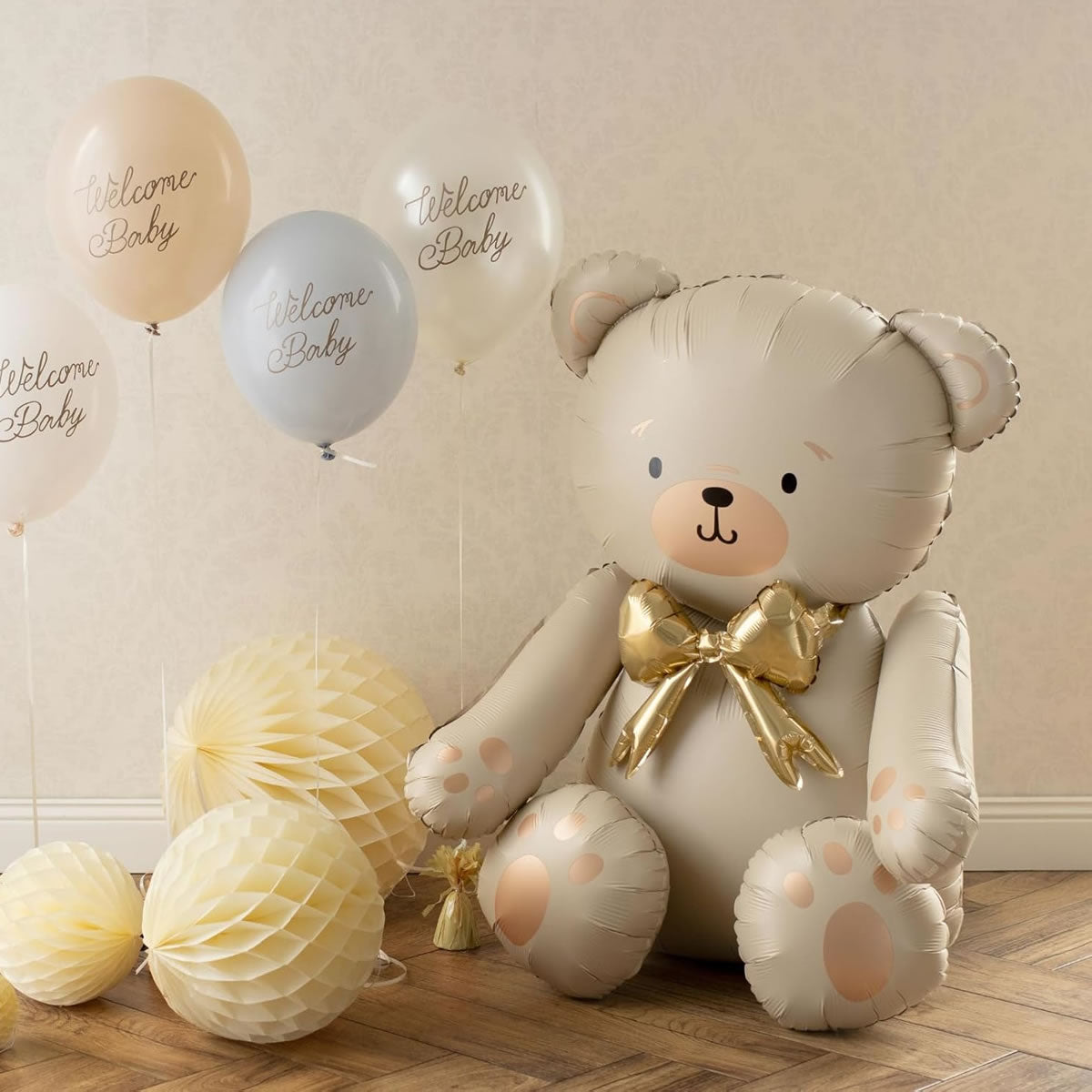 Standing Giant Cream Teddy Bear Foil Balloon