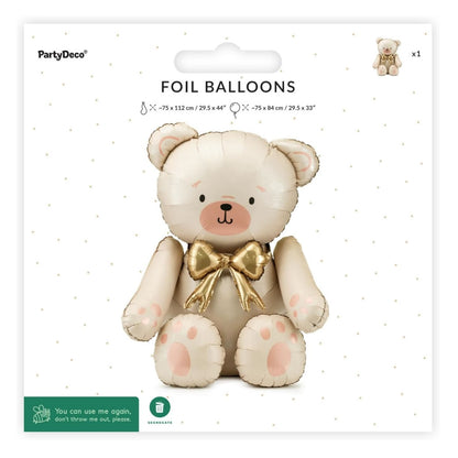 Standing Giant Cream Teddy Bear Foil Balloon