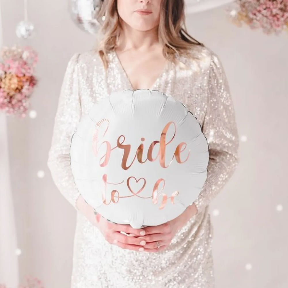 White and Rose Gold Bride to Be Balloon