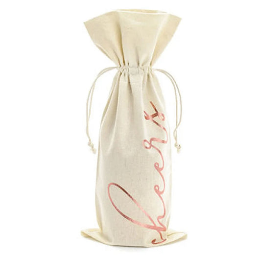 Pack of 5 Wine Bottle Bags with 'Cheers' Rose Gold Inscription